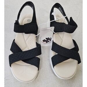 Aldi Serra Ladies Comfort Sandals Black Strappy Adjustable Strap US 8 857266 NEW